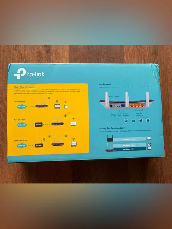 TP-Link AC750 Wireless Router Dual Band - Teal Box with Blue Router - Picture 3 of 8